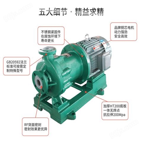 江南泵阀 小型四氟泵 IMD50-32-200小流磁力驱动循环泵 烟气脱硫泵
